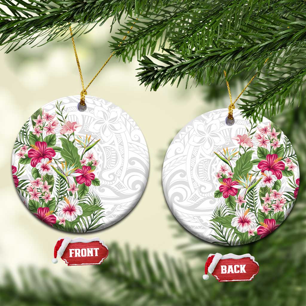 Hawaii Tropical Flowers Ceramic Ornament Polynesian Tattoo White LT05 Circle White - Polynesian Pride