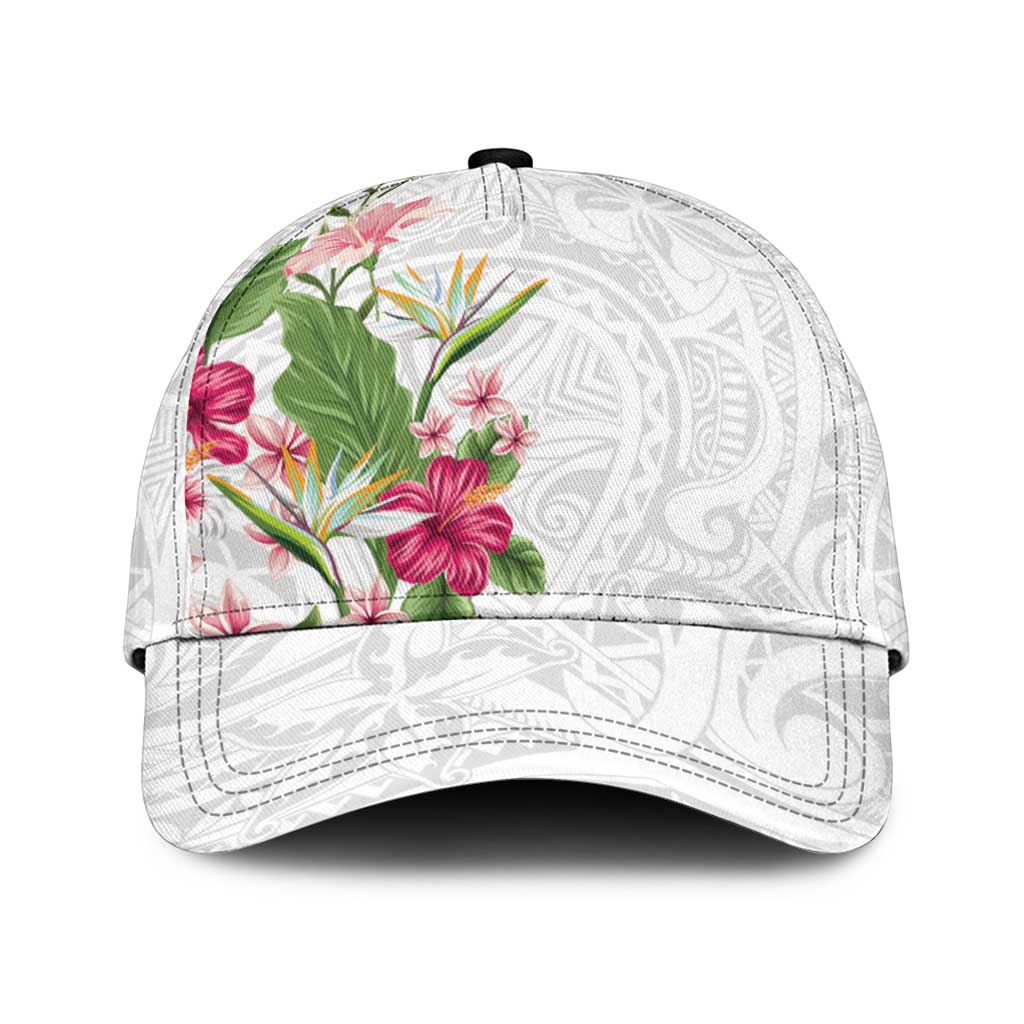 Hawaii Tropical Flowers Classic Cap Polynesian Tattoo White LT05 Universal Fit White - Polynesian Pride