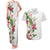 Hawaii Tropical Flowers Couples Matching Tank Maxi Dress and Hawaiian Shirt Polynesian Tattoo White