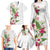 Hawaii Tropical Flowers Family Matching Long Sleeve Bodycon Dress and Hawaiian Shirt Polynesian Tattoo White