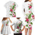 Hawaii Tropical Flowers Family Matching Long Sleeve Bodycon Dress and Hawaiian Shirt Polynesian Tattoo White