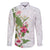 Hawaii Tropical Flowers Family Matching Long Sleeve Bodycon Dress and Hawaiian Shirt Polynesian Tattoo White