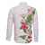 Hawaii Tropical Flowers Family Matching Long Sleeve Bodycon Dress and Hawaiian Shirt Polynesian Tattoo White