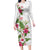 Hawaii Tropical Flowers Family Matching Long Sleeve Bodycon Dress and Hawaiian Shirt Polynesian Tattoo White