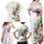 Hawaii Tropical Flowers Family Matching Off Shoulder Maxi Dress and Hawaiian Shirt Polynesian Tattoo White