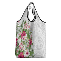 Hawaii Tropical Flowers Grocery Bag Polynesian Tattoo White LT05 - Polynesian Pride