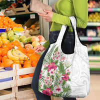 Hawaii Tropical Flowers Grocery Bag Polynesian Tattoo White LT05 - Polynesian Pride