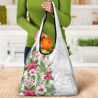 Hawaii Tropical Flowers Grocery Bag Polynesian Tattoo White LT05 - Polynesian Pride