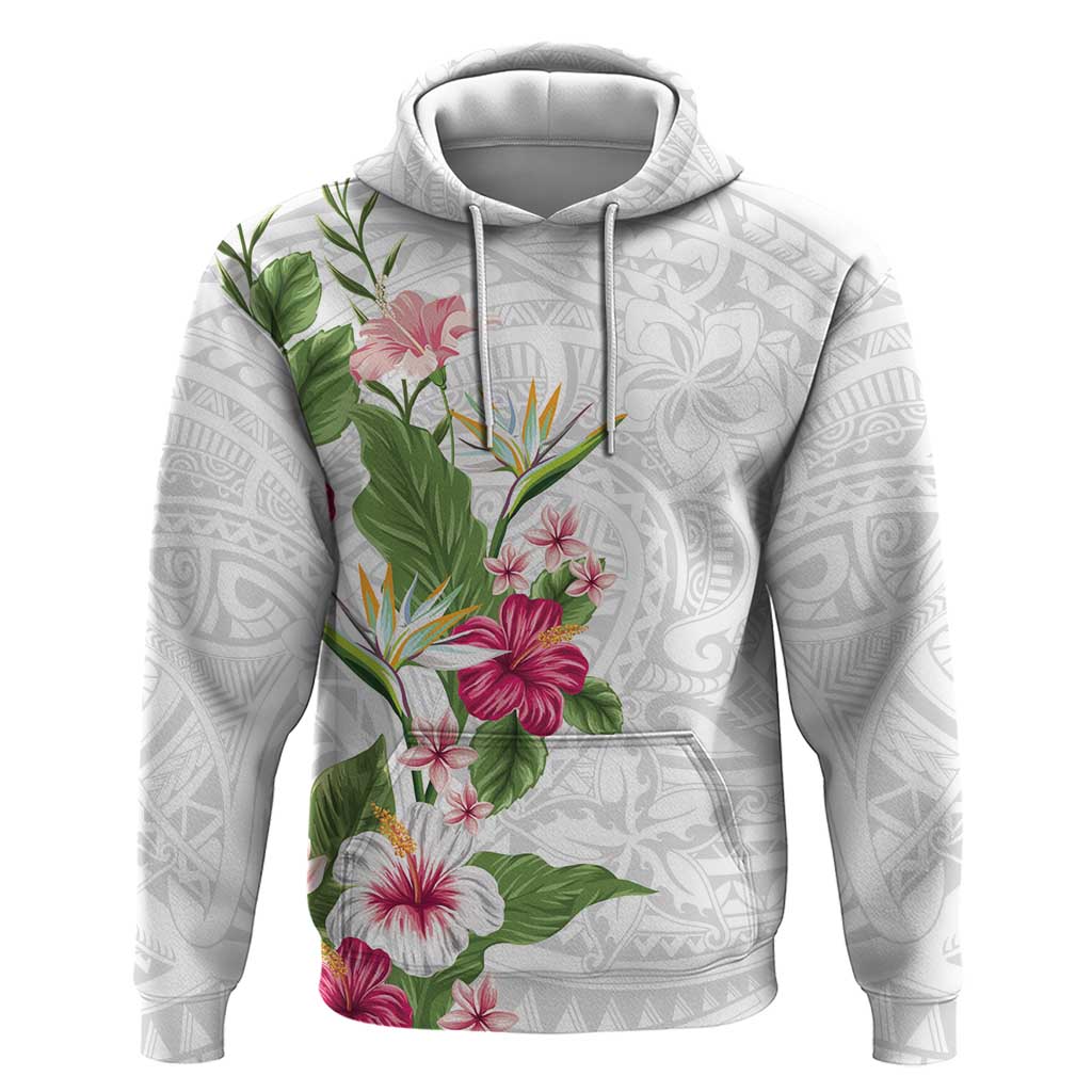 Hawaii Tropical Flowers Hoodie Polynesian Tattoo White LT05 Pullover Hoodie White - Polynesian Pride