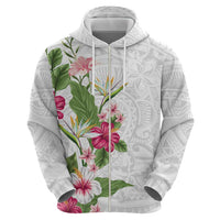 Hawaii Tropical Flowers Hoodie Polynesian Tattoo White LT05 - Polynesian Pride
