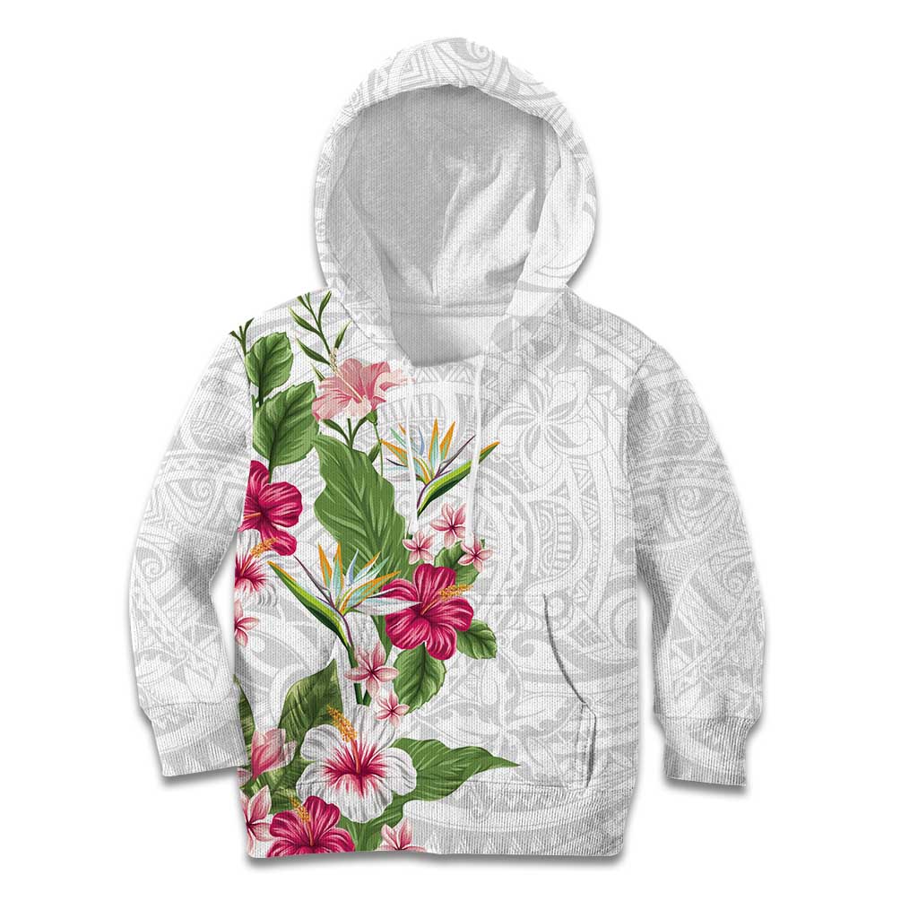 Hawaii Tropical Flowers Kid Hoodie Polynesian Tattoo White LT05 Hoodie White - Polynesian Pride