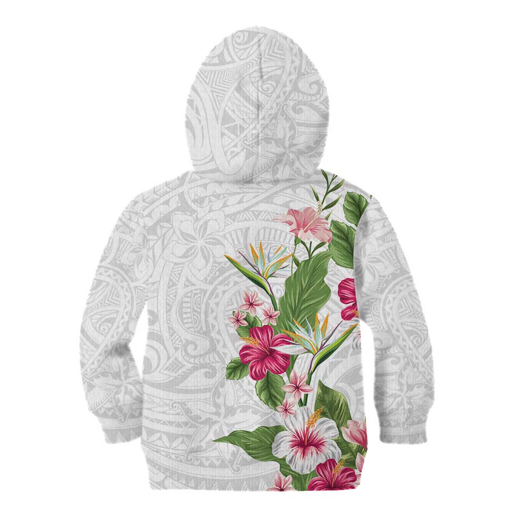 Hawaii Tropical Flowers Kid Hoodie Polynesian Tattoo White LT05 - Polynesian Pride