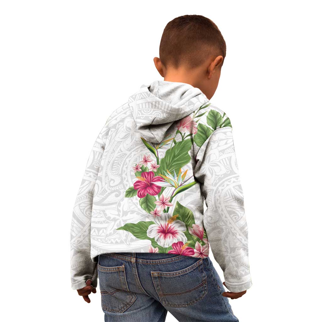 Hawaii Tropical Flowers Kid Hoodie Polynesian Tattoo White LT05 - Polynesian Pride
