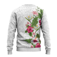 Hawaii Tropical Flowers Ugly Christmas Sweater Polynesian Tattoo White LT05 - Polynesian Pride
