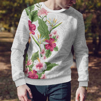 Hawaii Tropical Flowers Ugly Christmas Sweater Polynesian Tattoo White LT05 - Polynesian Pride