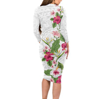 Hawaii Tropical Flowers Long Sleeve Bodycon Dress Polynesian Tattoo White LT05 - Polynesian Pride