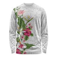 Hawaii Tropical Flowers Long Sleeve Shirt Polynesian Tattoo White LT05 Unisex White - Polynesian Pride