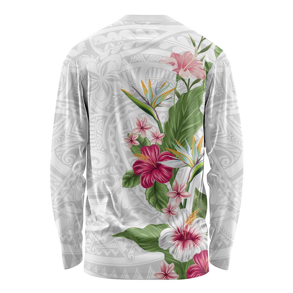 Hawaii Tropical Flowers Long Sleeve Shirt Polynesian Tattoo White LT05 - Polynesian Pride
