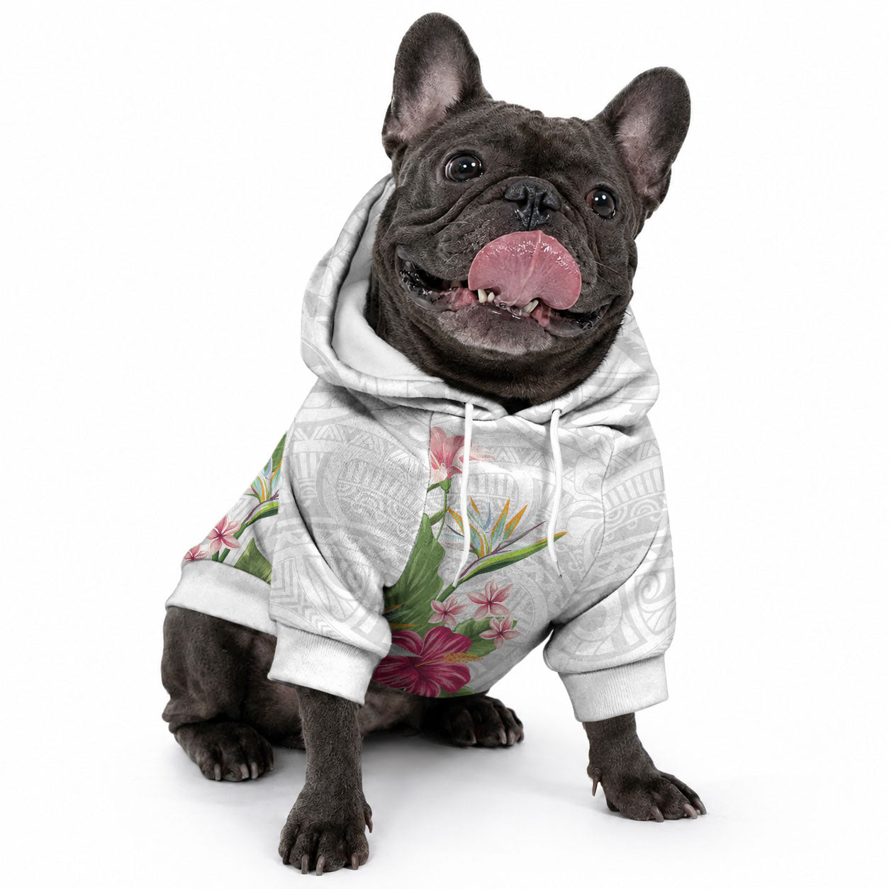 Hawaii Tropical Flowers Pet Hoodie Polynesian Tattoo White LT05 - Polynesian Pride