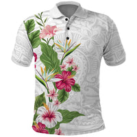 Hawaii Tropical Flowers Polo Shirt Polynesian Tattoo White LT05 White - Polynesian Pride