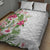 Hawaii Tropical Flowers Quilt Bed Set Polynesian Tattoo White