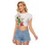 Hawaii Tropical Flowers Raglan Cropped T Shirt Polynesian Tattoo White