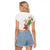 Hawaii Tropical Flowers Raglan Cropped T Shirt Polynesian Tattoo White