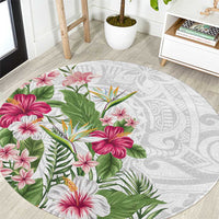 Hawaii Tropical Flowers Round Carpet Polynesian Tattoo White LT05 White - Polynesian Pride
