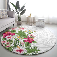 Hawaii Tropical Flowers Round Carpet Polynesian Tattoo White LT05 - Polynesian Pride