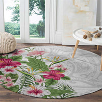 Hawaii Tropical Flowers Round Carpet Polynesian Tattoo White LT05 - Polynesian Pride