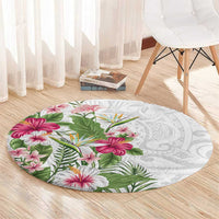 Hawaii Tropical Flowers Round Carpet Polynesian Tattoo White LT05 - Polynesian Pride