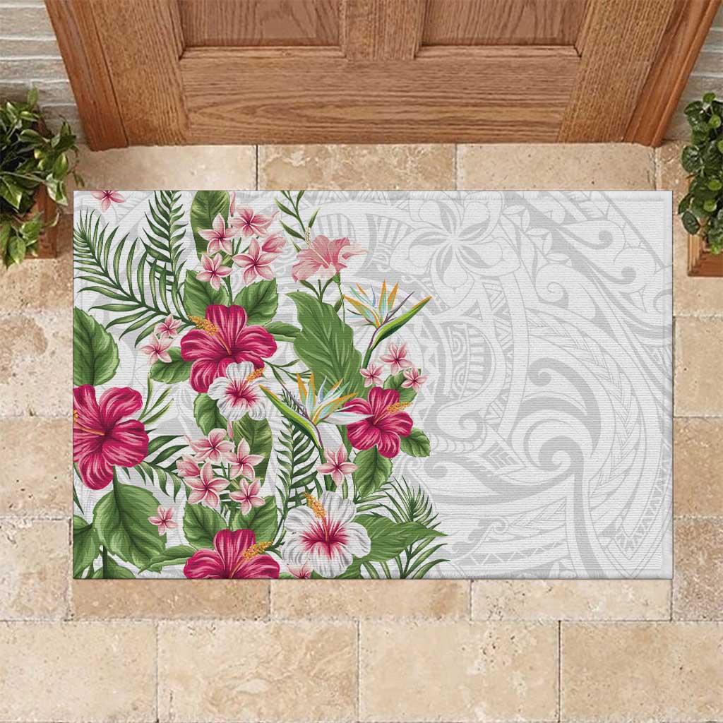 Hawaii Tropical Flowers Rubber Doormat Polynesian Tattoo White LT05 White - Polynesian Pride