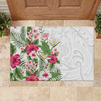 Hawaii Tropical Flowers Rubber Doormat Polynesian Tattoo White LT05 White - Polynesian Pride