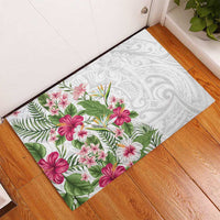 Hawaii Tropical Flowers Rubber Doormat Polynesian Tattoo White LT05 - Polynesian Pride