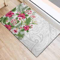 Hawaii Tropical Flowers Rubber Doormat Polynesian Tattoo White LT05 - Polynesian Pride