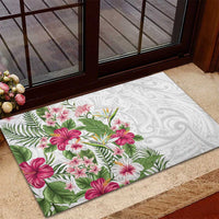 Hawaii Tropical Flowers Rubber Doormat Polynesian Tattoo White LT05 - Polynesian Pride