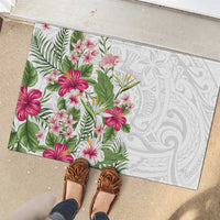 Hawaii Tropical Flowers Rubber Doormat Polynesian Tattoo White LT05 - Polynesian Pride