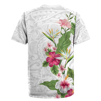 Hawaii Tropical Flowers Rugby Jersey Polynesian Tattoo White LT05 - Polynesian Pride