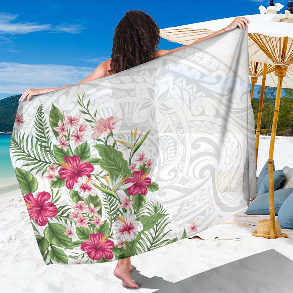 Hawaii Tropical Flowers Sarong Polynesian Tattoo White LT05 One Size 44 x 66 inches White - Polynesian Pride