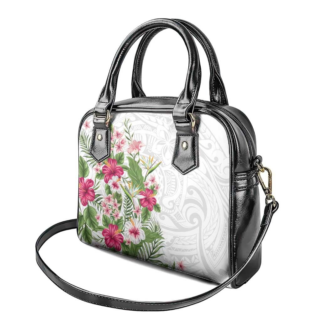 Hawaii Tropical Flowers Shoulder Handbag Polynesian Tattoo White LT05 - Polynesian Pride