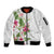 Hawaii Tropical Flowers Sleeve Zip Bomber Jacket Polynesian Tattoo White