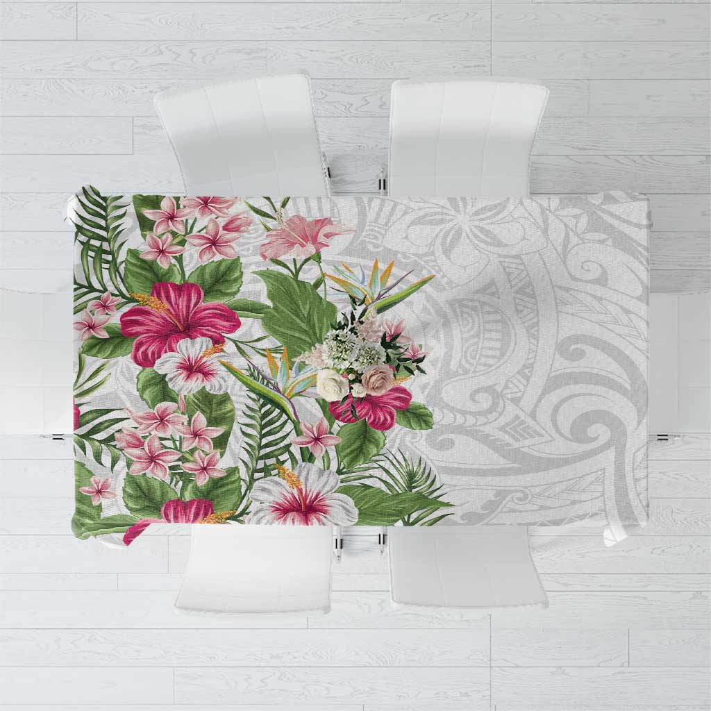 Hawaii Tropical Flowers Tablecloth Polynesian Tattoo White