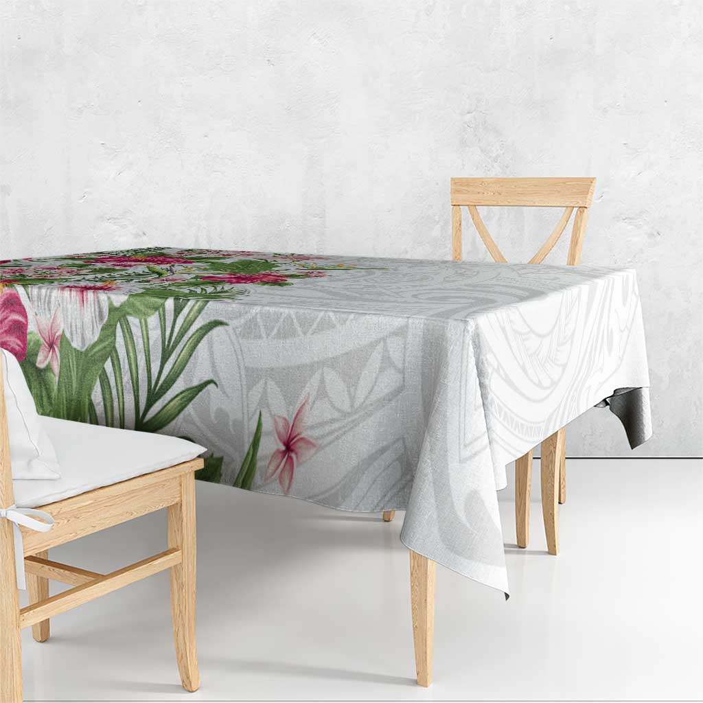 Hawaii Tropical Flowers Tablecloth Polynesian Tattoo White LT05 - Polynesian Pride