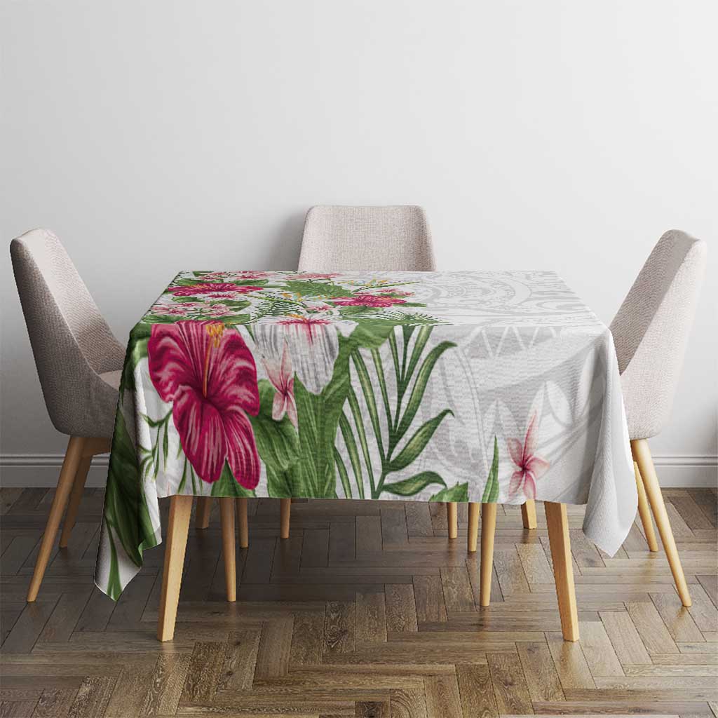 Hawaii Tropical Flowers Tablecloth Polynesian Tattoo White LT05 - Polynesian Pride