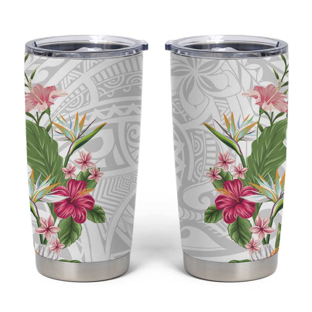 Hawaii Tropical Flowers Tumbler Cup Polynesian Tattoo White LT05 White - Polynesian Pride