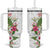 Hawaii Tropical Flowers Tumbler With Handle Polynesian Tattoo White