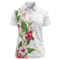 Hawaii Tropical Flowers Women Polo Shirt Polynesian Tattoo White LT05 Female White - Polynesian Pride