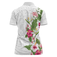 Hawaii Tropical Flowers Women Polo Shirt Polynesian Tattoo White LT05 - Polynesian Pride
