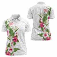 Hawaii Tropical Flowers Women Polo Shirt Polynesian Tattoo White LT05 - Polynesian Pride