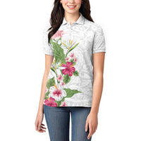 Hawaii Tropical Flowers Women Polo Shirt Polynesian Tattoo White LT05 - Polynesian Pride